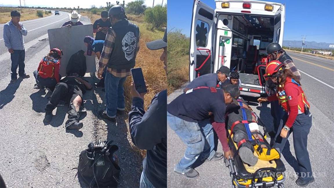 Motociclista queda herido tras caer en la carretera a Monclova