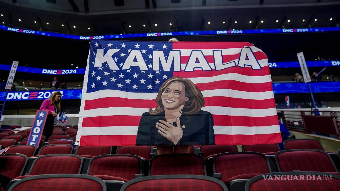 $!Un delegado sostiene una bandera política durante la segunda noche de la Convención Nacional Demócrata (DNC) en el United Center en Chicago, Illinois.