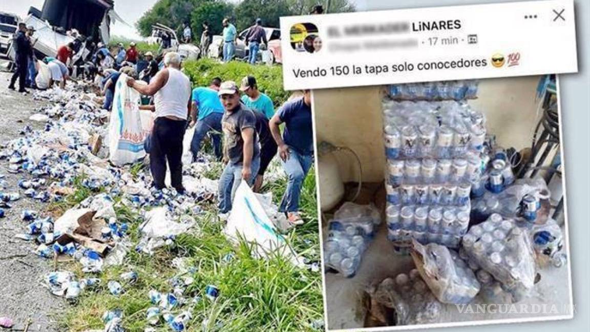 Venden en Facebook cervezas que saquearon de un tráiler volcado en Linares