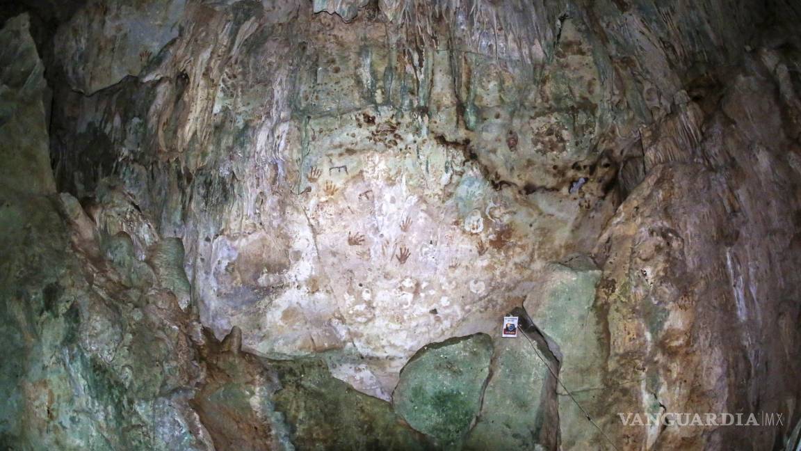 $!Fotografía donde se observa una pintura rupestre en la caverna Kixné en un cenote de la Hacienda Kampepén en el municipio de Homún (México).