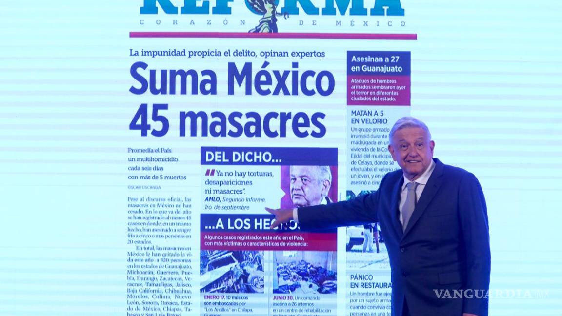&quot;¡Ahí están las masacres!, je, je,&quot;: AMLO se burla de portada del Reforma