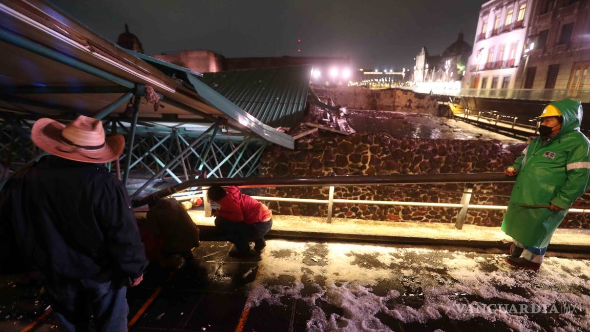 $!Tlaloc deja caer toda su furia contra el Templo Mayor con fuerte aguacero y granizada (fotos)
