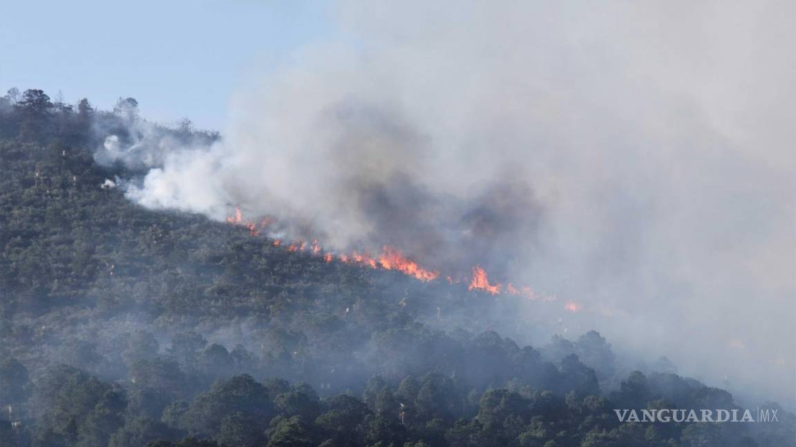 $!Ejido El Tunal, Arteaga (Coahuila) 16 de mayo de 2022. Las condiciones atmosféricas dificultan el combate a los incendios en la región sureste.