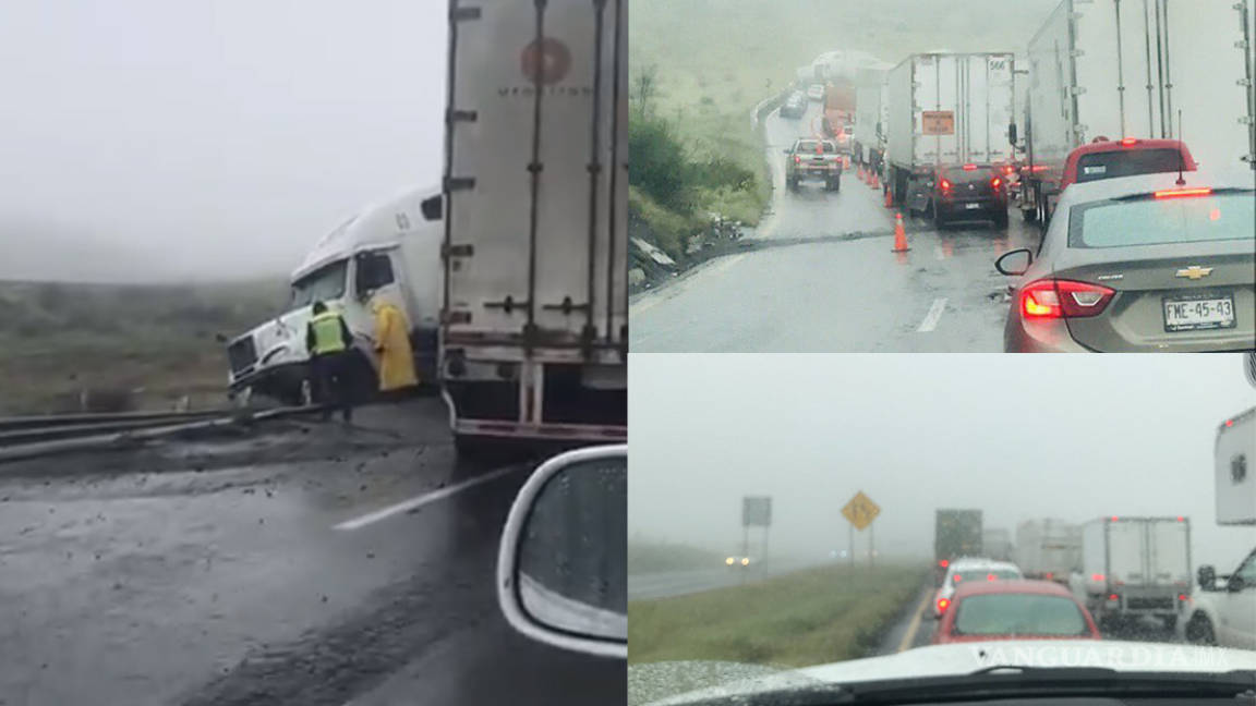 Accidente de trailer en la Monterrey-Saltillo complica la circulación