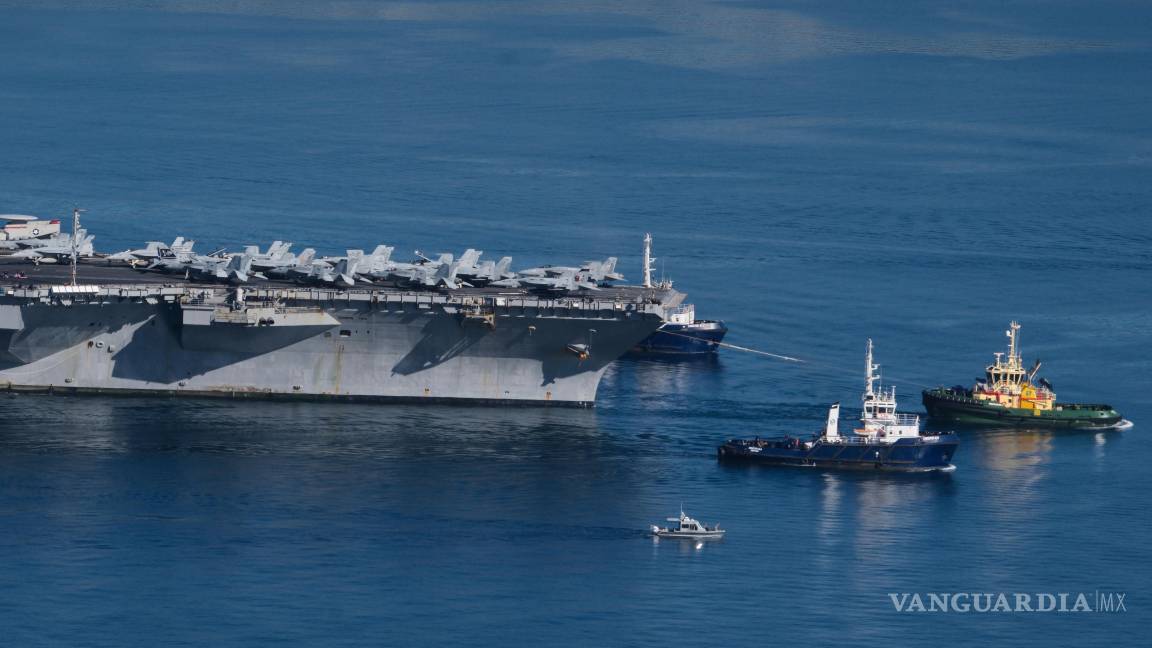 $!El USS Gerald R. Ford arribó este viernes a la costa norte de Israel.