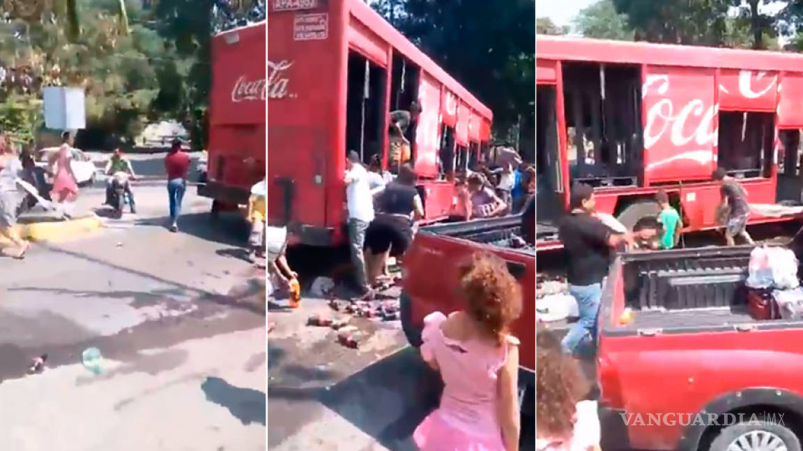 'Unidos para robar', mujeres y niños saquean camión de Coca-Cola (VIDEO)