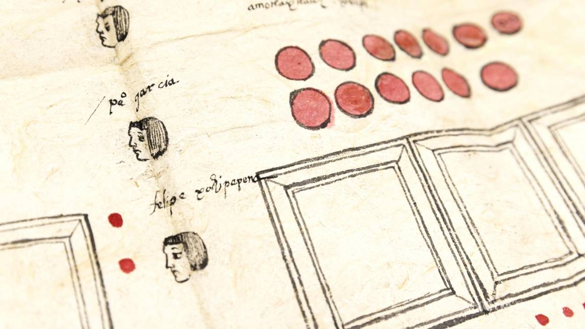 $!Una de las páginas del códice de San Salvador Huejotzingo, uno de los seis manuscritos pictóricos existentes del centro de México que datan del siglo XVI.