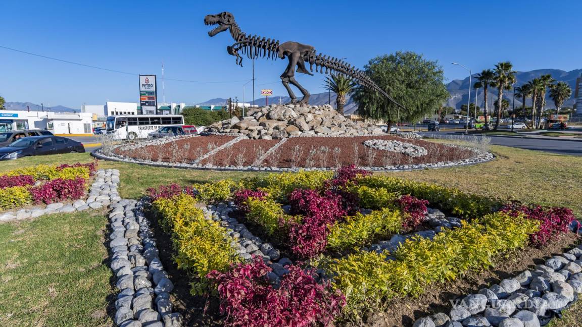 T-Rex del MUDE de Coahuila es reubicado en glorieta del Periférico Luis Echeverría de Saltillo
