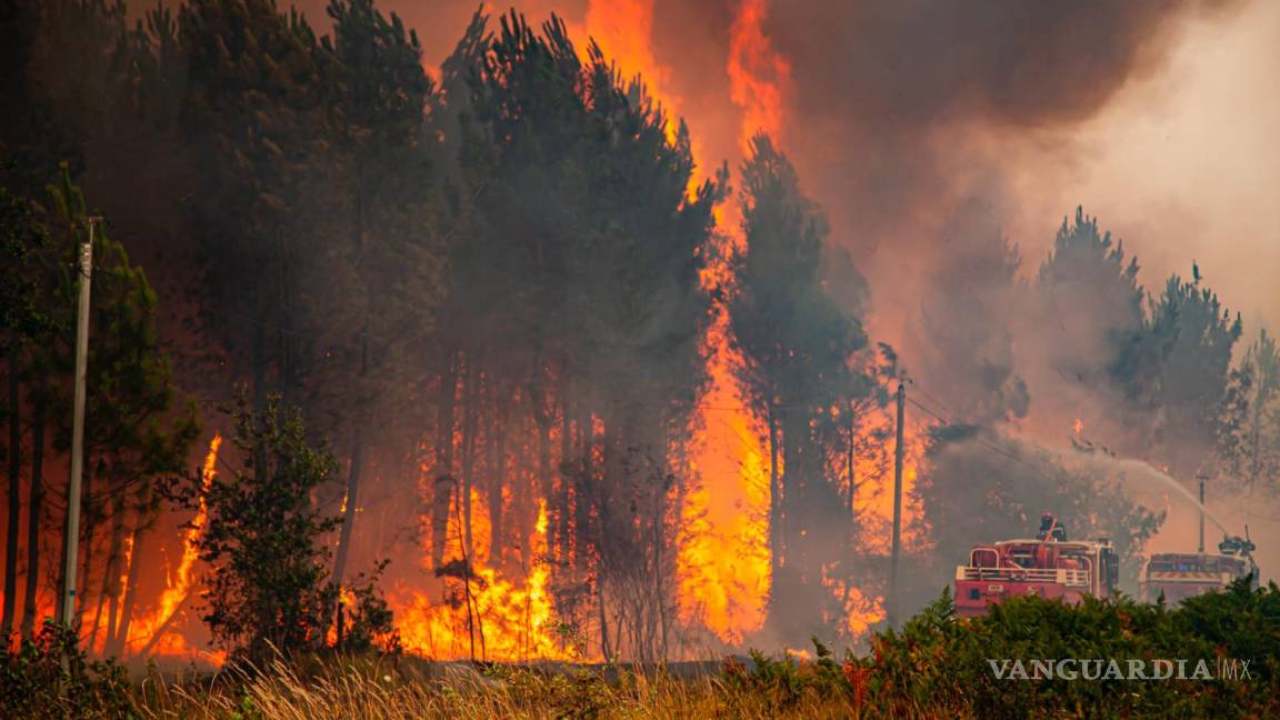 $!Esta foto proporcionada por el cuerpo de bomberos de la región de Gironde (SDIS33) muestra un incendio forestal cerca de Landiras, suroeste de Francia.
