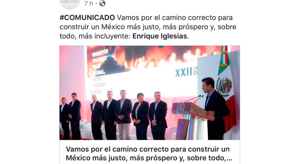 ¿Enrique Iglesias Presidente de México?, se equivocan en Facebook de Presidencia