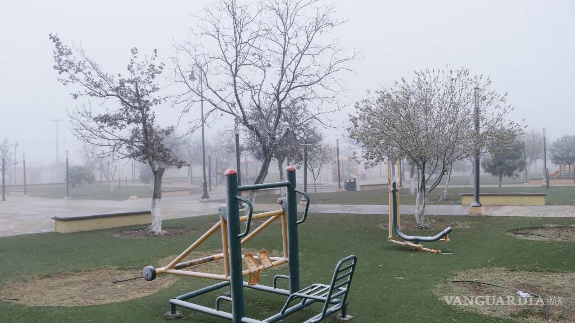 $!Algunos juegos infantiles se encuentran cubiertos de aguanieve.