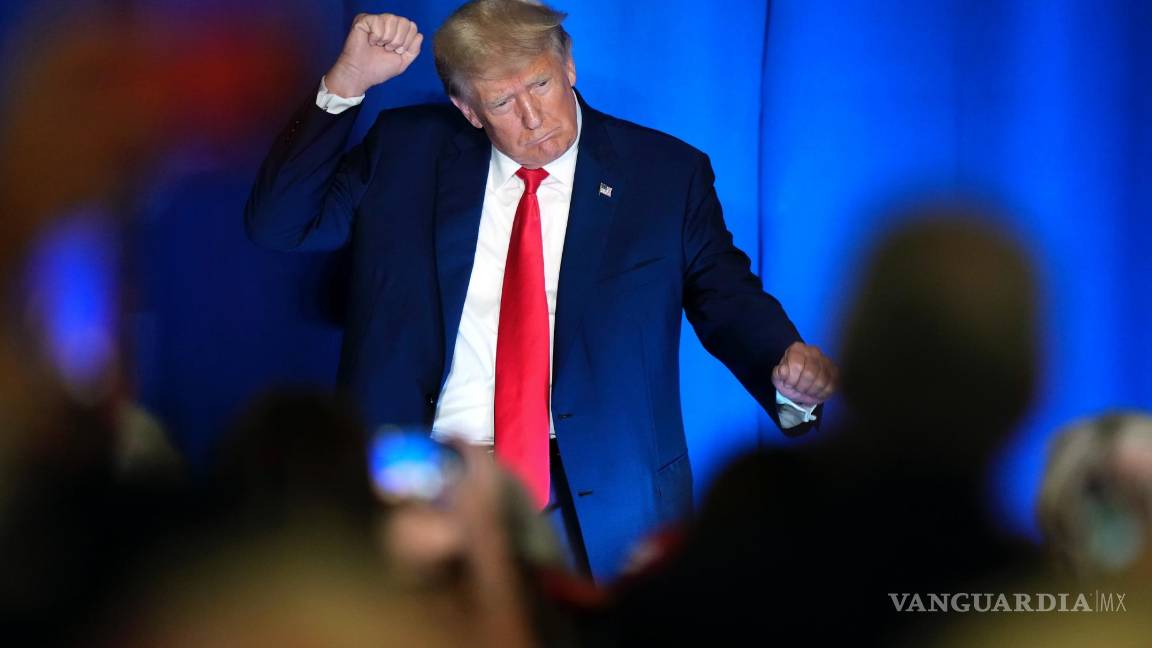 $!El expresidente Donald Trump durante su participación en el Almuerzo Lila de la Federación de Mujeres Republicanas de New Hampshire.