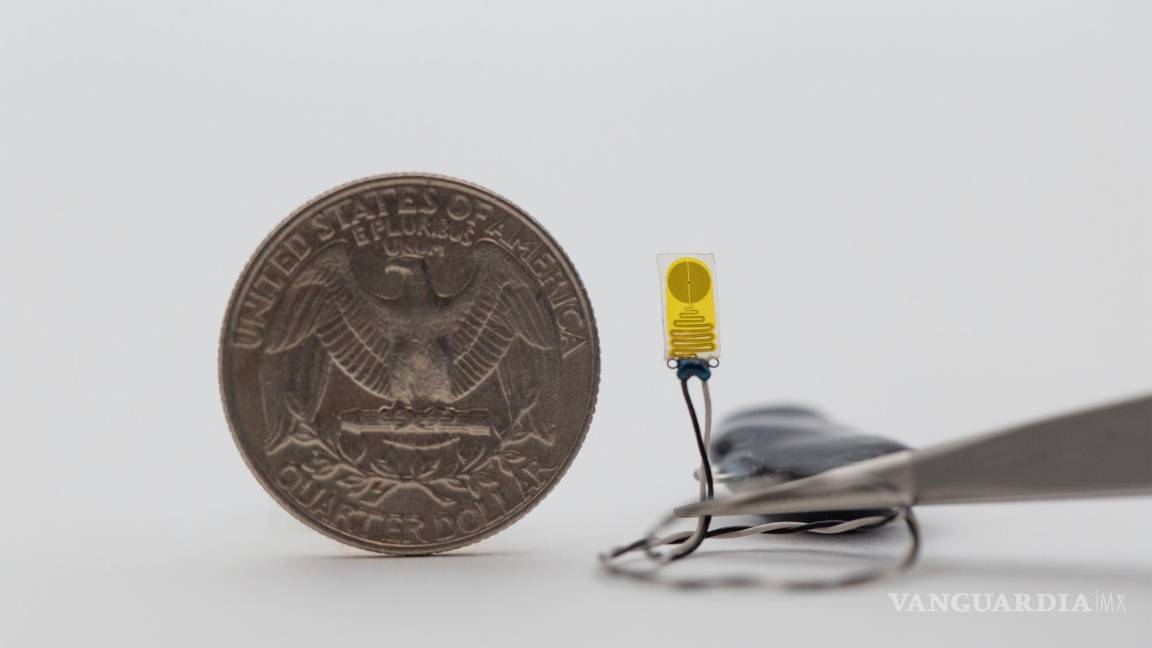 $!Sistema electrónico junto a una moneda de 25 centavos.