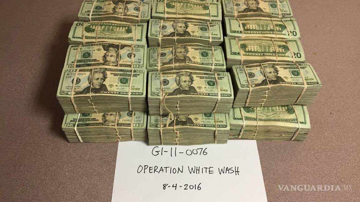 $!Esta foto proporcionada por la DEA muestra dólares confiscados en la Operación “White Wash” o Lavado Blanco en 2016.