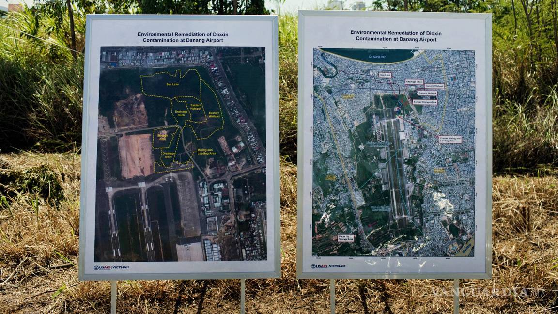 $!Mapas del área contaminada con dioxina alrededor del aeropuerto de Danang al inicio de un proyecto para limpiar la dioxina que quedó de la Guerra de Vietnam.