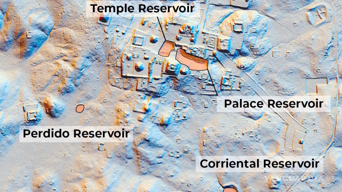 $!Mapa lidar de Tikal destacando algunos de sus embalses.