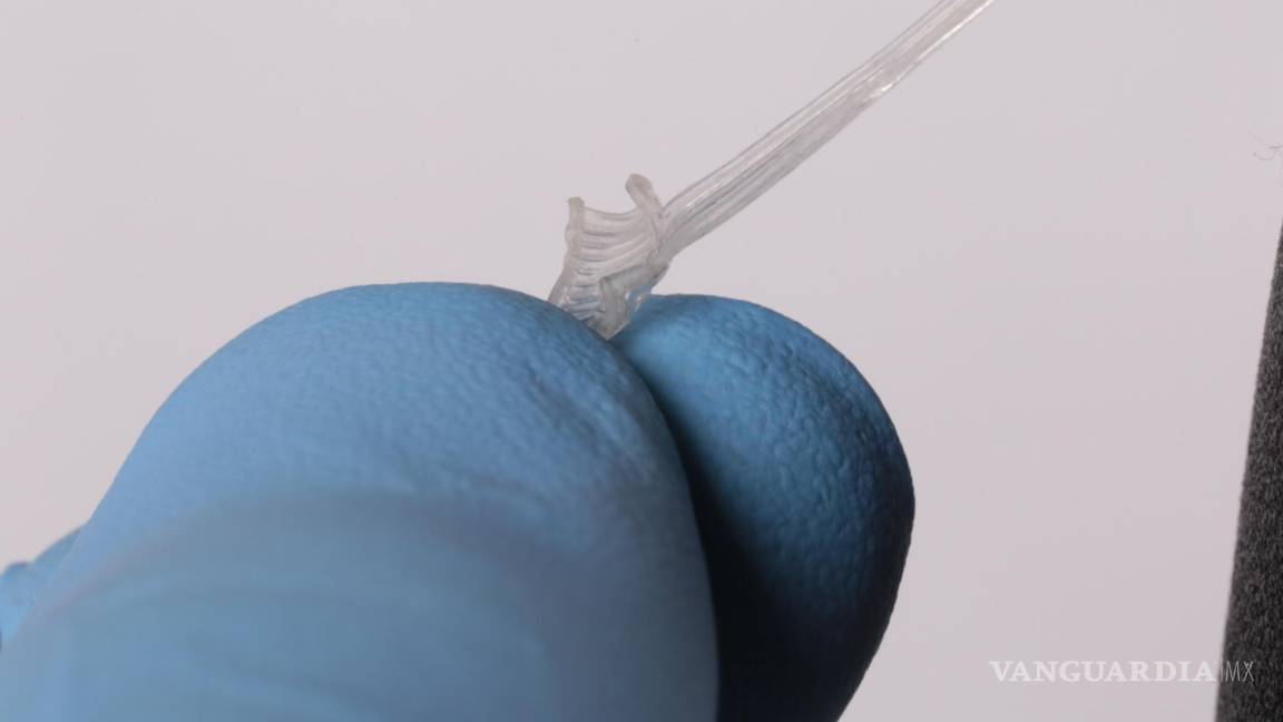 $!Los dedos sostienen el manguito suave y flexible del dispositivo, que se envuelve suavemente alrededor del nervio sin necesidad de suturas.