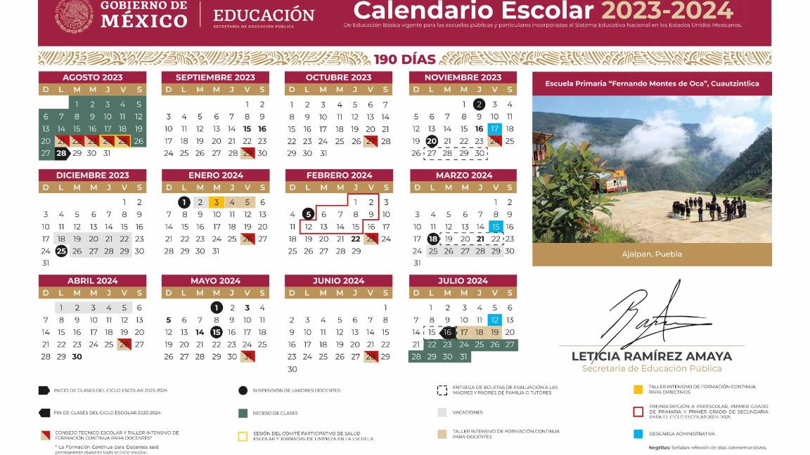 $!Aspectos de la Calendario Escolar SEP 2023-2024.