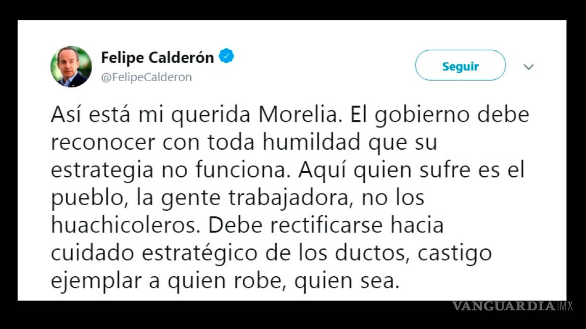 Gobierno debe aceptar que estrategia contra 'huachicoleo' no sirve, afirma Calderón