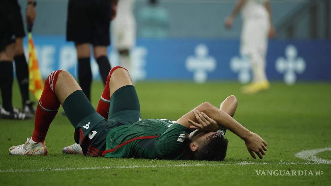 $!Jugador de México reacciona en un partido de la fase de grupos del Mundial de Fútbol Qatar 2022 entre Arabia Saudita y México en el estadio Lusail.