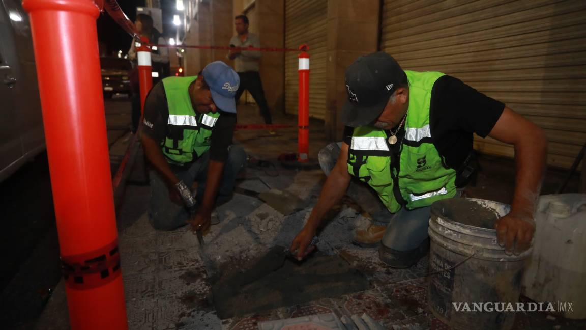 $!Las calles Juan Aldama, Pérez Treviño y Guadalupe Victoria reciben mantenimiento para mejorar la infraestructura y el acceso peatonal.