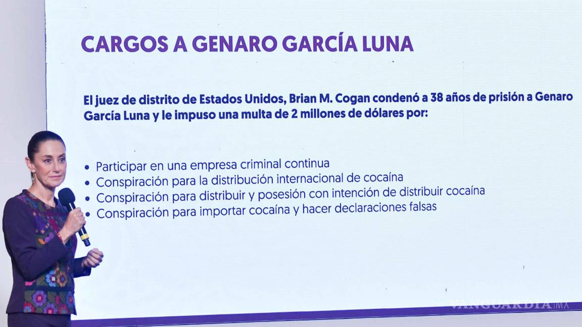$!La mandataria se refirió a la sentencia de 38 años de prisión a Genaro García Luna, ex secretario de Seguridad Pública, presentando sus cargos por nexos con el narcotráfico.