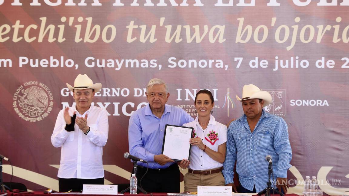 López Obrador y Sheinbaum inauguran primer distrito de riego operado por indígenas