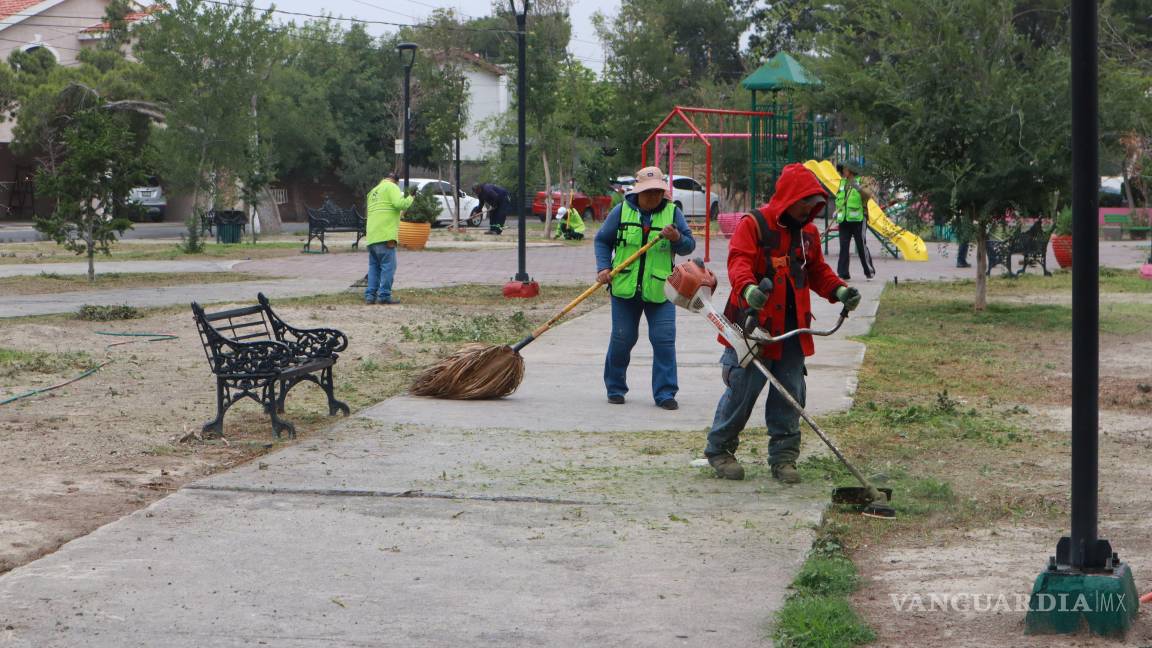 Saltillo recupera sus espacios públicos: plazas, camellones y áreas verdes reciben mantenimiento integral