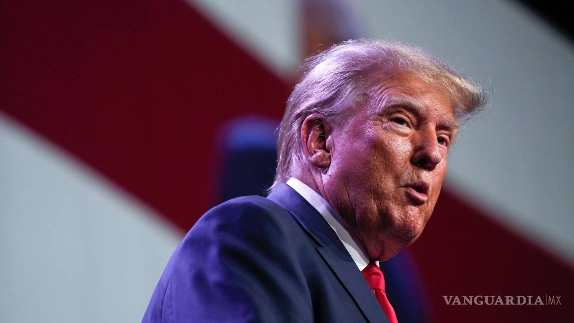 $!El candidato presidencial republicano, Donald Trump, en la Cena Lincoln 2023 del Partido Republicano de Iowa en Des Moines, Iowa, el viernes 28 de julio de 2023.