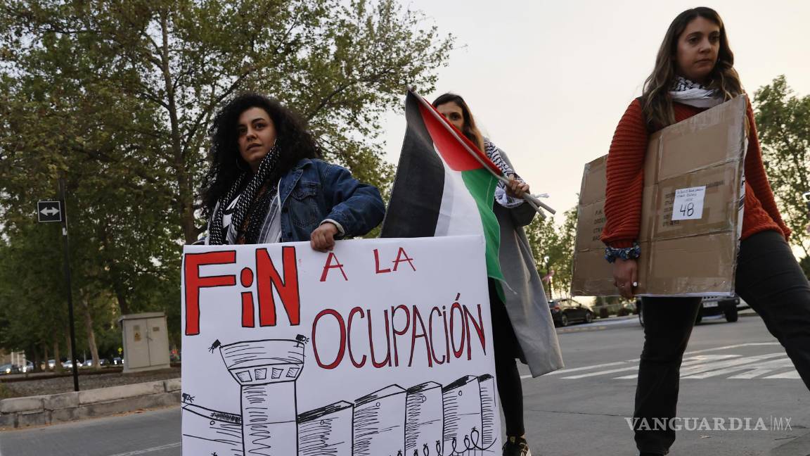 $!Palestinos radicados en Chile se manifiestan frente a la sede de la ONU, hoy, en Santiago, Chile.