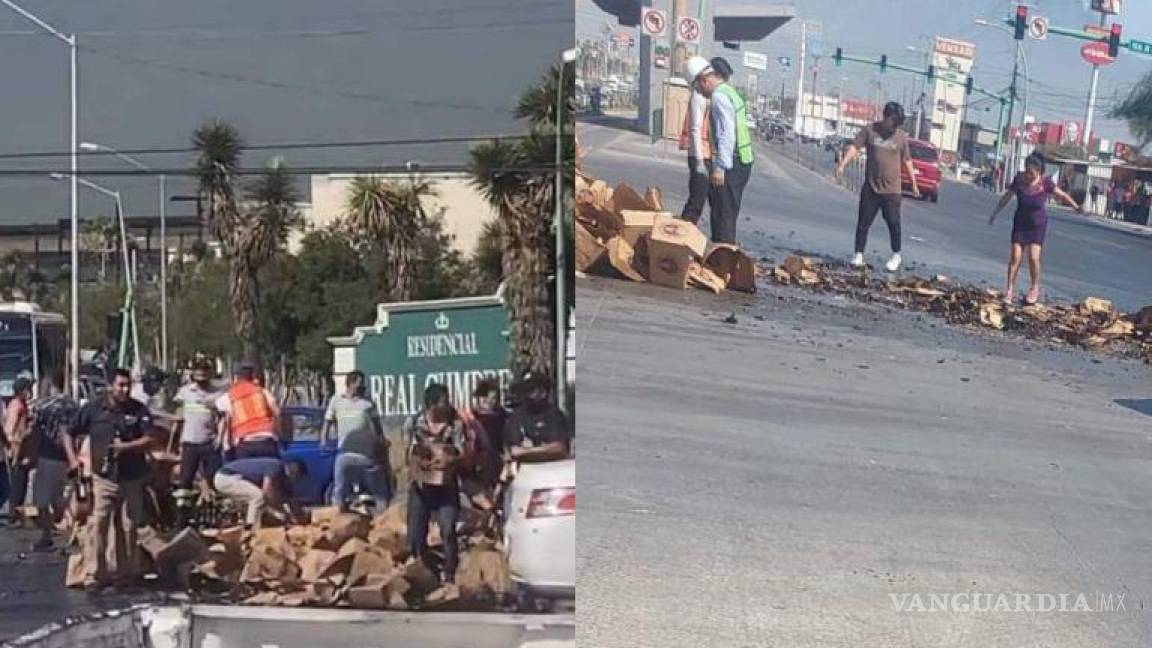 Sin agua en Monterrey, pero sí con cerveza: vuelca tráiler y ciudadanos hacen rapiña