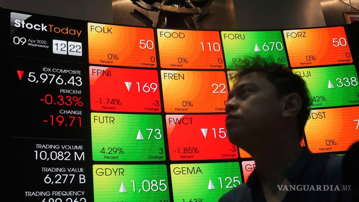 $!Un hombre camina cerca de un tablero electrónico que muestra los precios de las acciones en la Bolsa de Valores de Indonesia, en Yakarta, Indonesia.