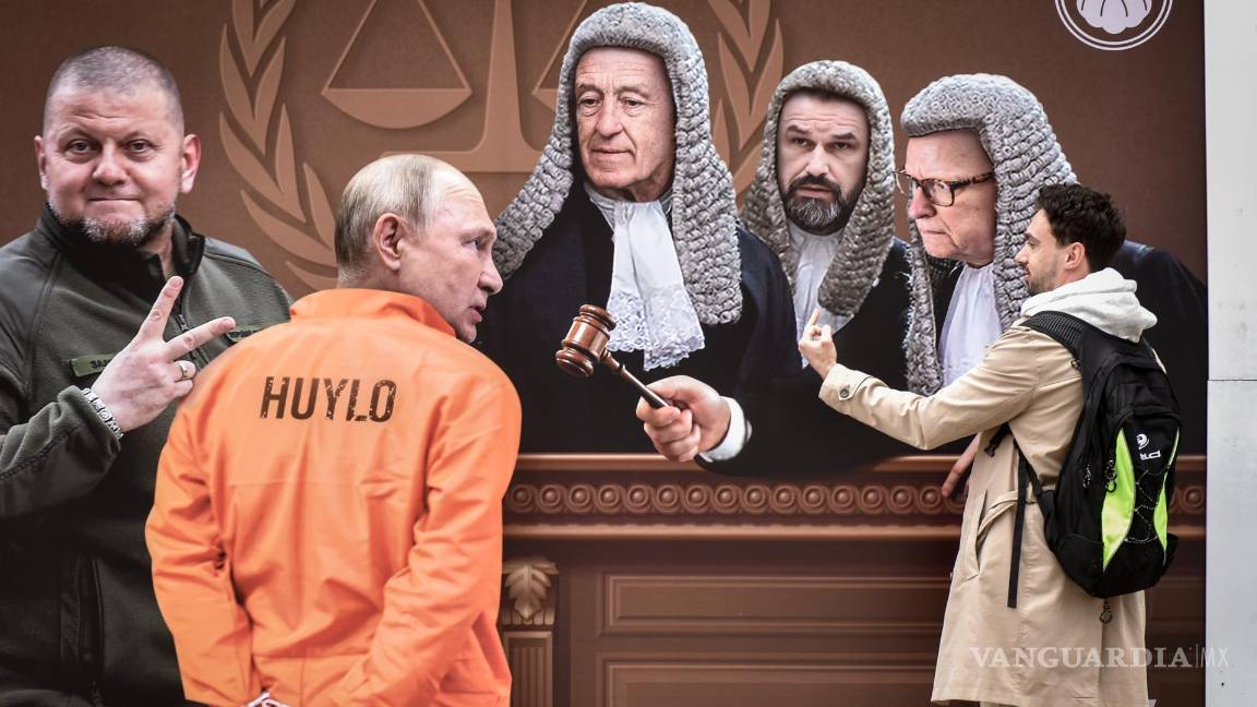 $!Mural que muestra al presidente ruso Vladímir Putin, siendo llevado como prisionero ante la Corte Internacional en Kiev, Ucrania.