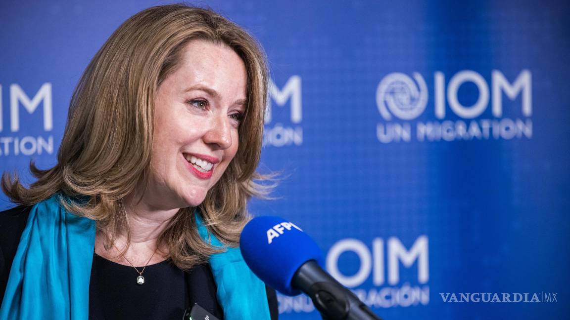 $!La recién elegida directora general de la OIM) Amy Pope, habla durante una conferencia de prensa en Ginebra, Suiza.