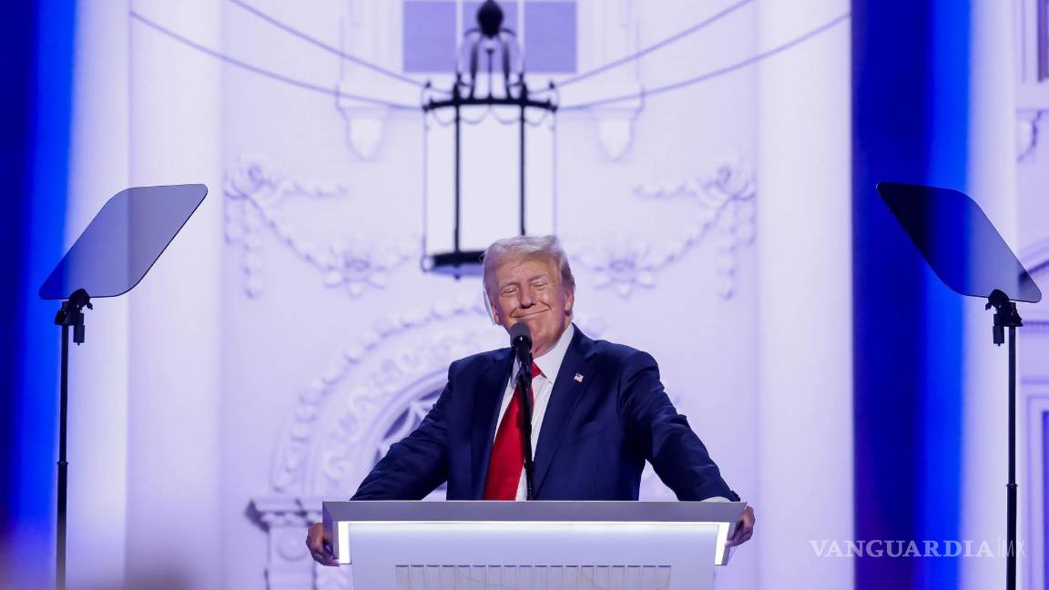 $!El candidato presidencial republicano Donald Trump habla en el cuarto día de la Convención Nacional Republicanaen el Fiserv Forum en Milwaukee, Wisconsin.