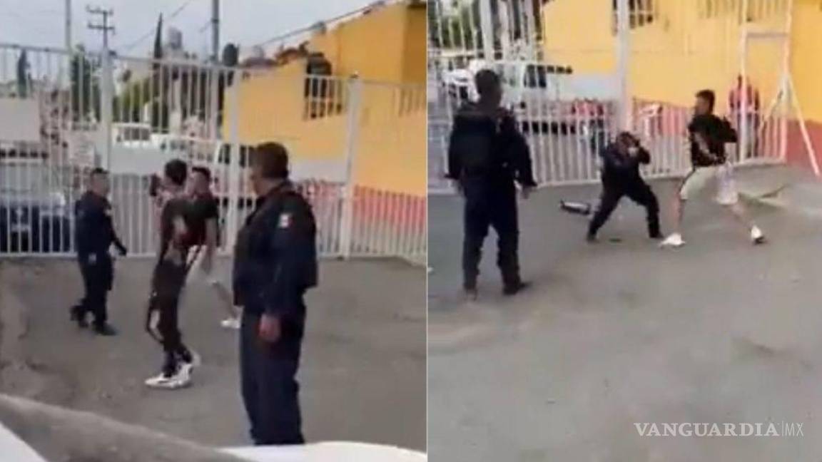 ¡Por eso joven! Policía se pelea a golpes con adolescente en calles del Edomex