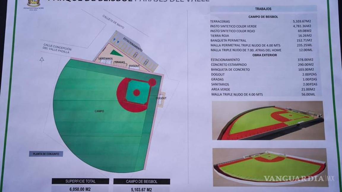 $!El espacio deportivo contará con una superficie de seis mil metros cuadrados y tendrá en su interior los jardines con pasto sintético, así como los dogouts, gradas, sanitarios, iluminación y estacionamiento.