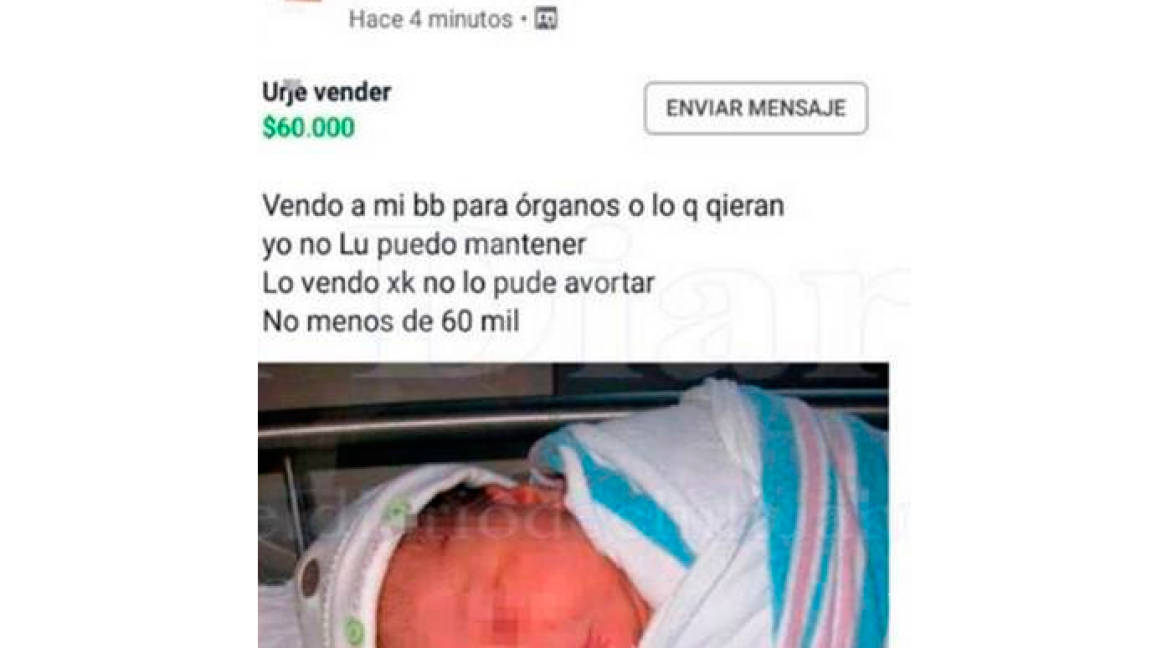 Mujer trata de vender a su bebé en bazar de Facebook