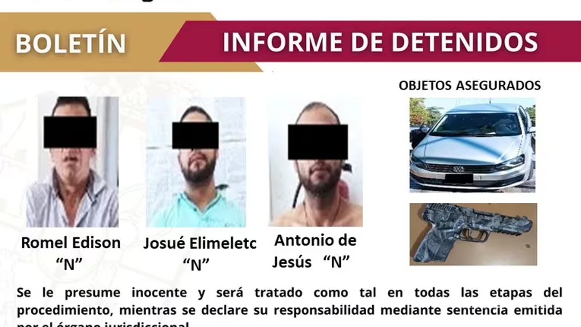 $!Fue detenido junto a otras dos personas identificadas como Romel Edison “N” y Antonio de Jesús “N”, a quienes se les incautó una camioneta y un arma de fuego