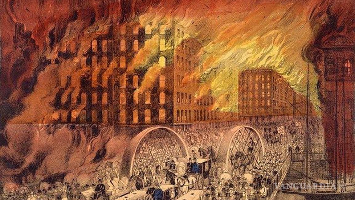 $!Imagen del incendio en la ciudad de Chicago de 1871.