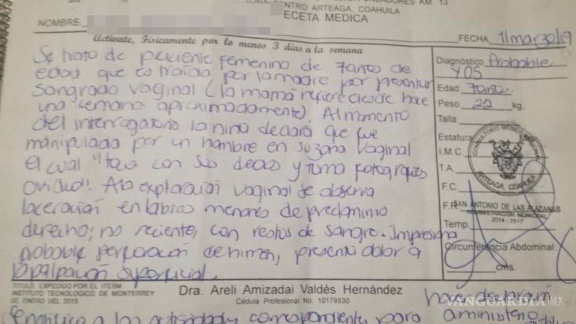 $!Violan a niña de siete años varios familiares en Arteaga