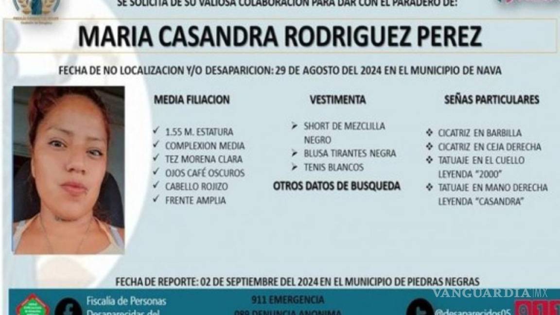 Continúan búsqueda de Casandra, joven desaparecida en Nava; Policía analiza posible cruce de frontera