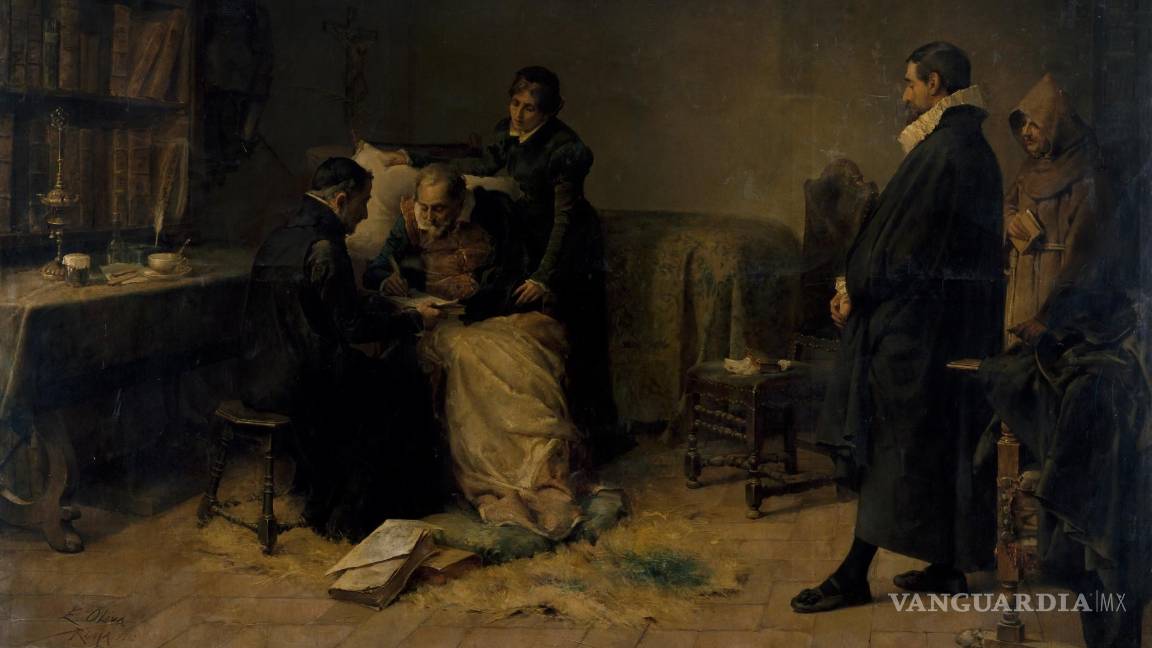 $!Cervantes, en sus últimos días, escribe la dedicatoria del Quijote al conde de Lemos, obra de 1883, pintada por Eugenio Oliva y Rodrigo.