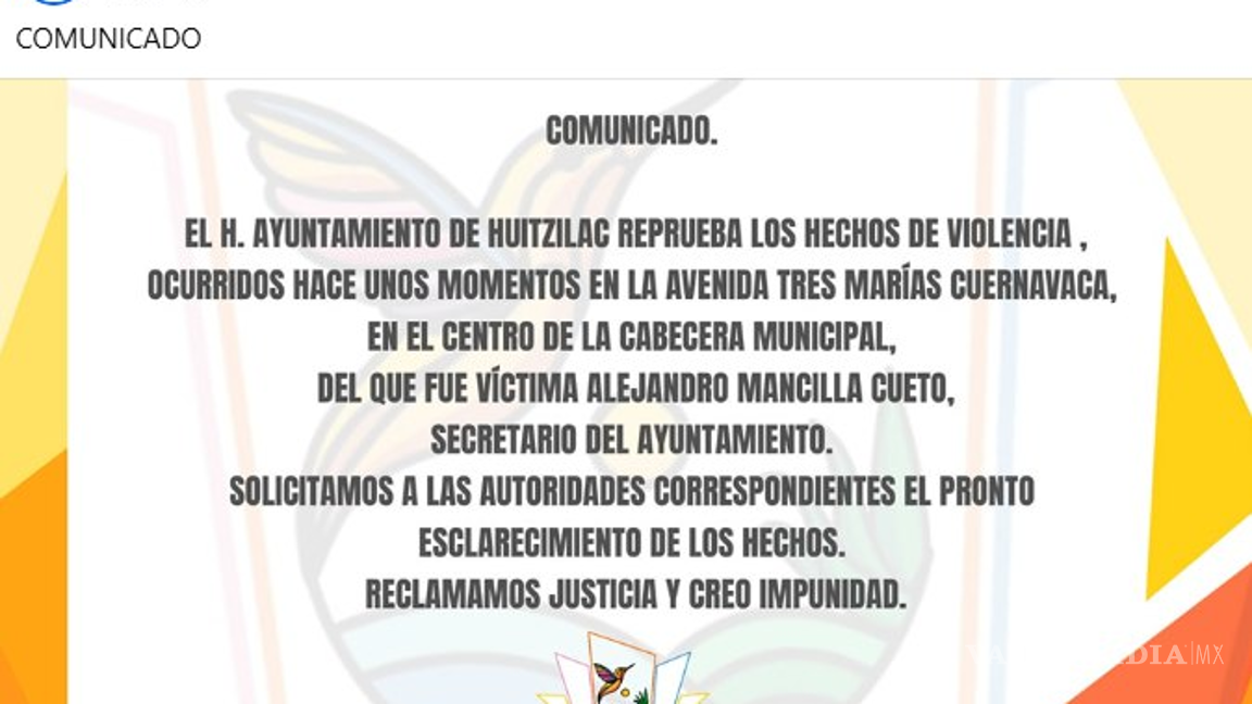 $!Morelos: Asesinan a balazos a Alejandro Mancilla, secretario de Huitzilac, afuera del palacio municipal