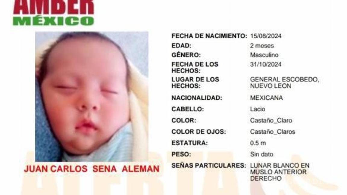 $!Lanzan Alerta Amber nacional por bebé robado en Nuevo León
