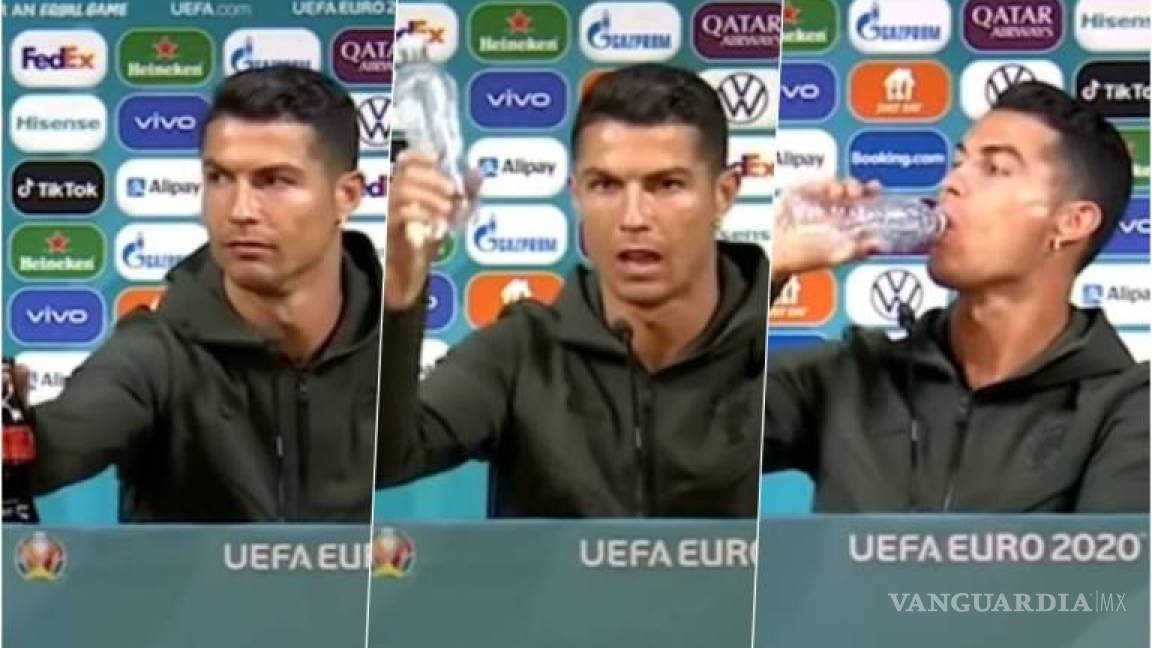 Cristiano Ronaldo quita las Coca-Cola en conferencia de prensa y recomienda beber agua