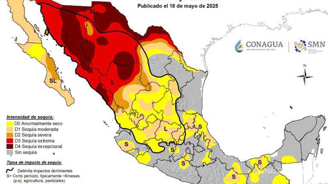 $!Mapa del Monitor de Sequía de México, que muestra las diferentes zonas de afectación en Coahuila.