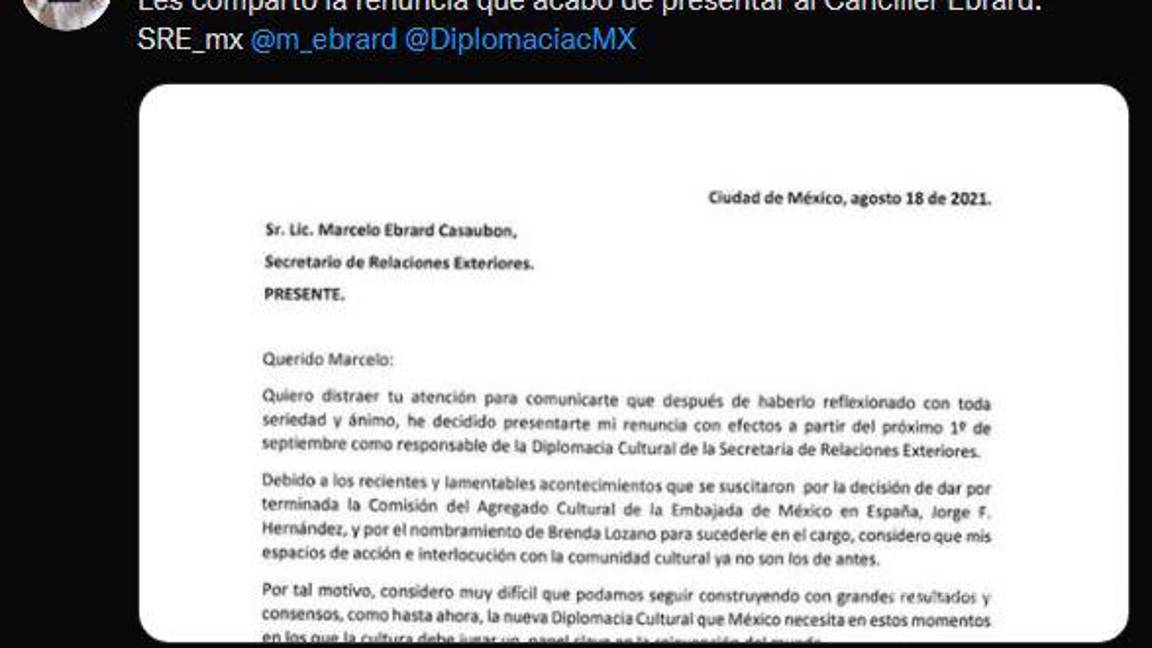 $!Por nombramiento de Brenda Lozano, renuncia Enrique Márquez a Dirección de Diplomacia Cultural de la SRE