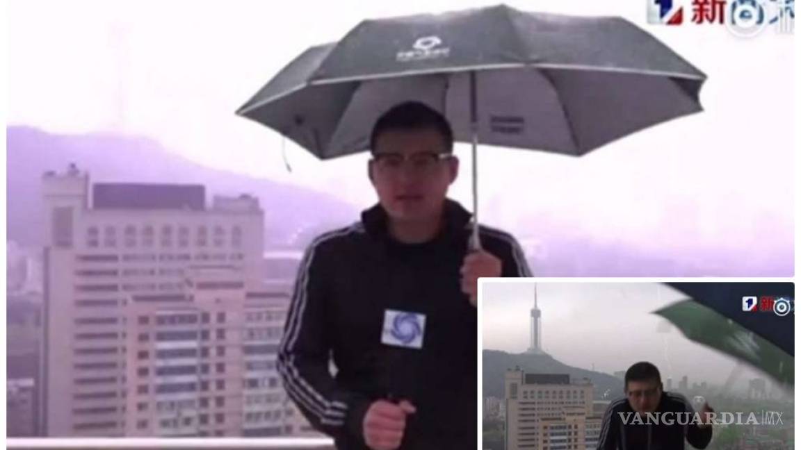 Rayo interrumpe a un reportero chino mientras daba el parte meteorológico