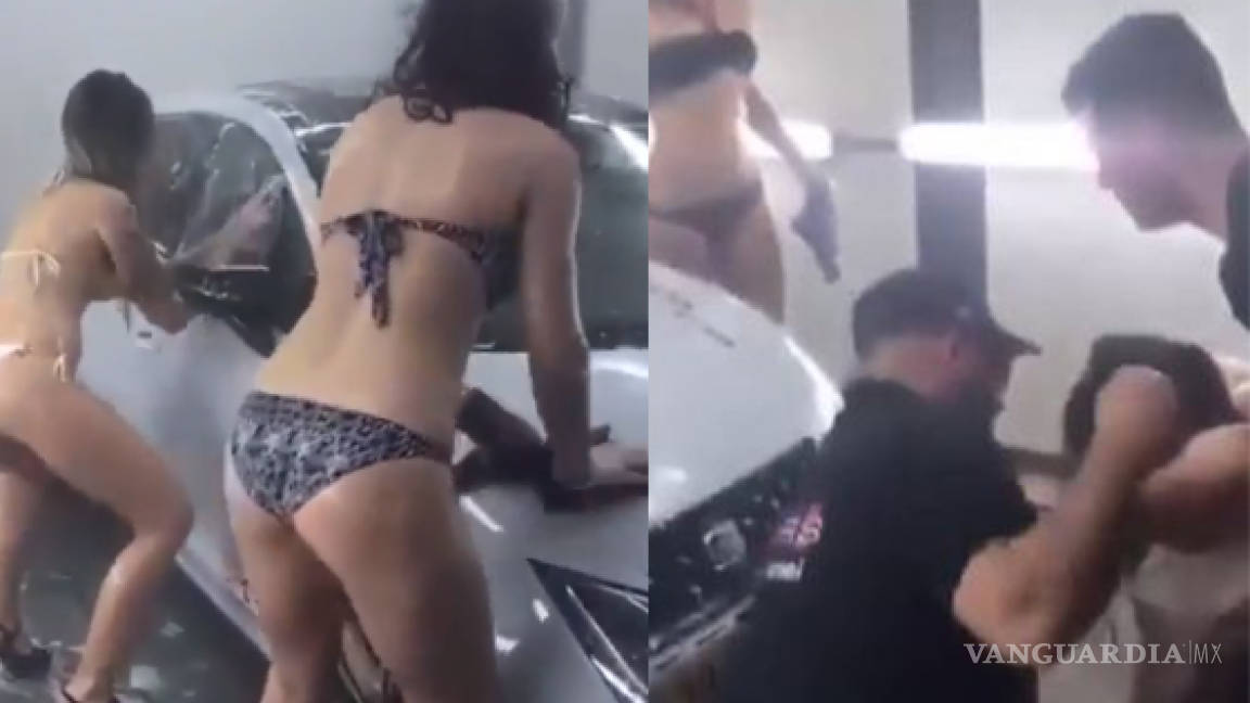 Sexy edecán se desmaya lavando auto en show para adultos